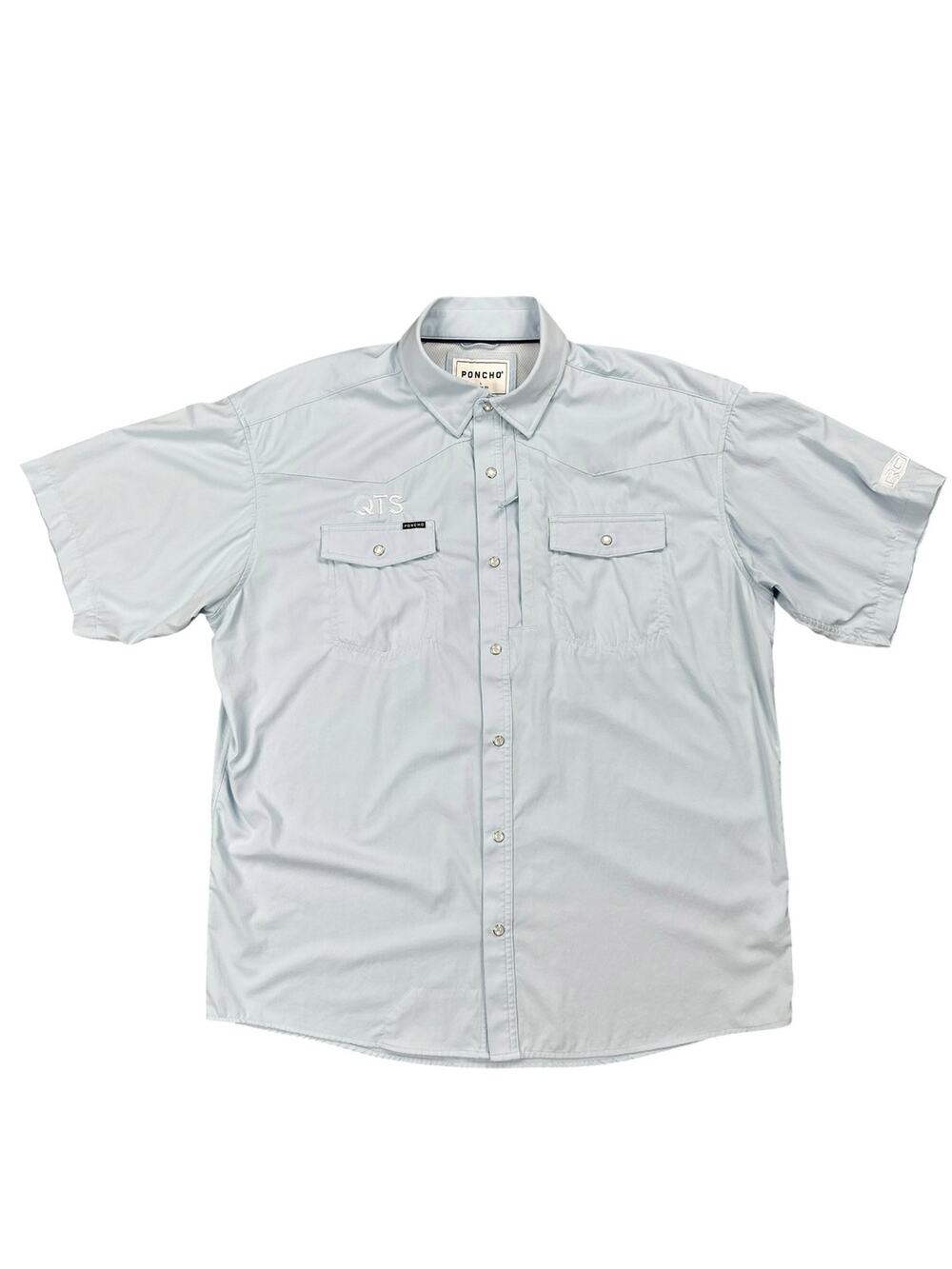 Poncho Western Performance Pearl Snap Shirt Light Blue — Size Large